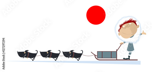 North man rides on the sled dog
