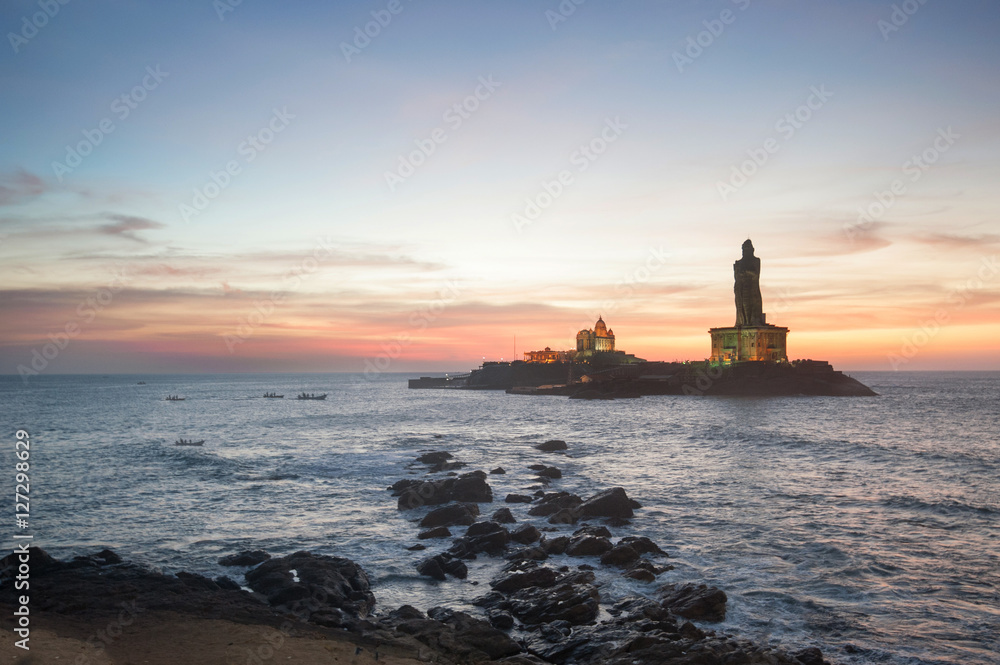 People greet the sunrise in Kanyakumari the southernmost point of the Indian subcontinent, Tamil Nadu, India