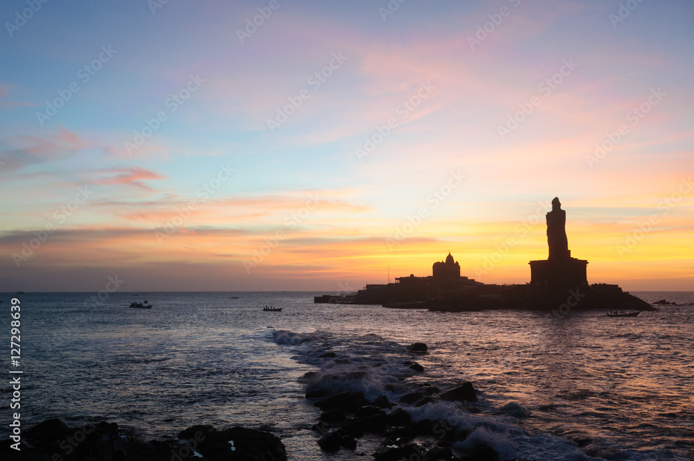 People greet the sunrise in Kanyakumari the southernmost point of the Indian subcontinent, Tamil Nadu, India