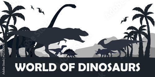 Set World of dinosaurs. Prehistoric world. T-rex, Diplodocus, Velociraptor, Parasaurolophus, Stegosaurus, Triceratops. Cretaceous period. Jurassic period.
