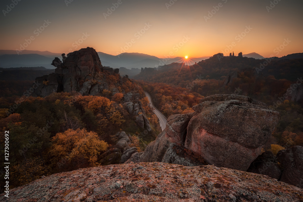 Magnificent sunset view of the Belogradchik rocks, Bulgaria