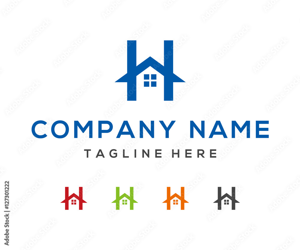 Letter H Roof Windows Home Logo Design Stock Vector | Adobe Stock