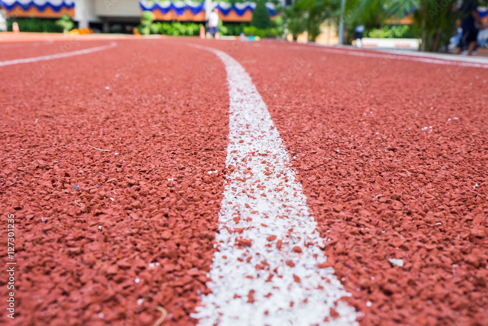 Close up line curve rubber running track standard.