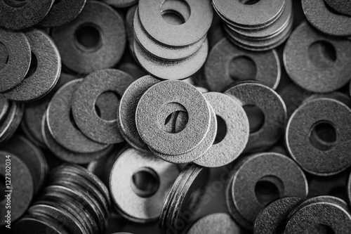 steel ring circle, metal shining washers background