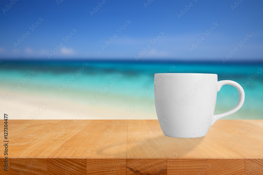 Coffee cup on a table in the morning.