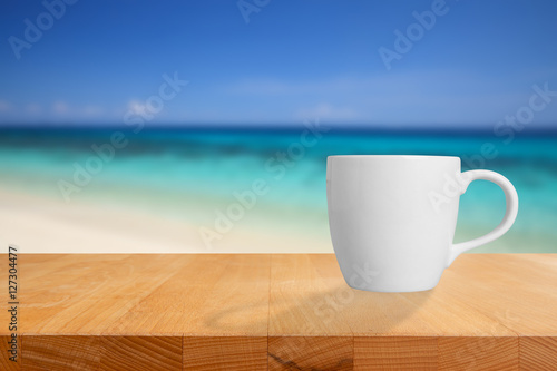 Coffee cup on a table in the morning.