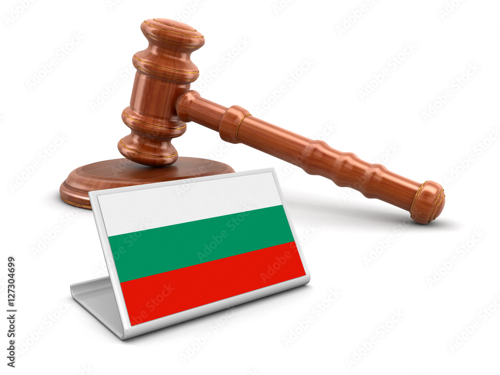 3d wooden mallet and Bulgarian flag. Image with clipping path