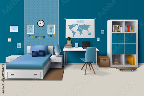 Teen Boy Room Interior Realistic Image  