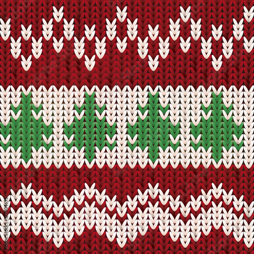 New year holidays knitted pattern with xmas tree, vector illustration