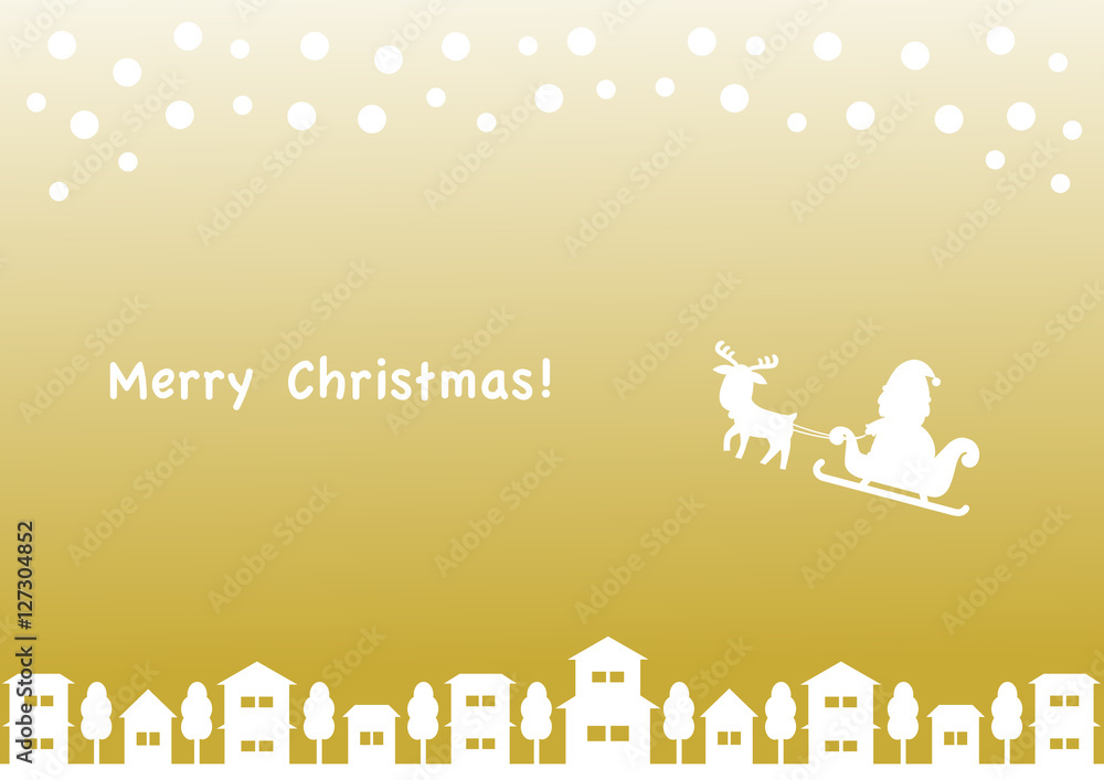 Fototapeta premium クリスマスのイラスト: 街並みとサンタクロースのシルエット