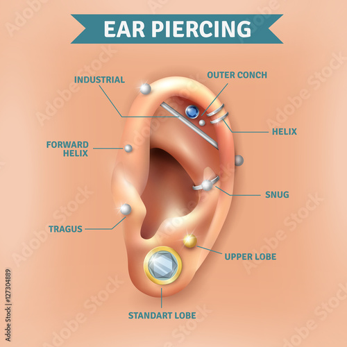 Ear Piercing Types Positions Background Poster 