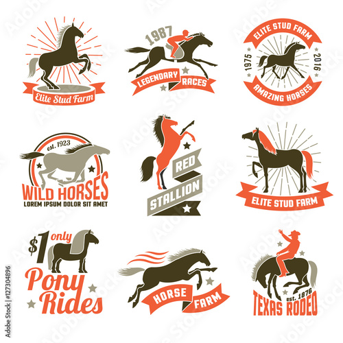 Horse breeding labels emblems set