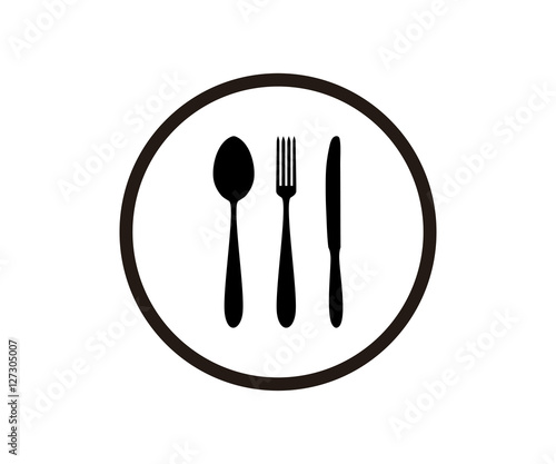 Silhouette Circle Fork Spoon Knife icon Logo Design