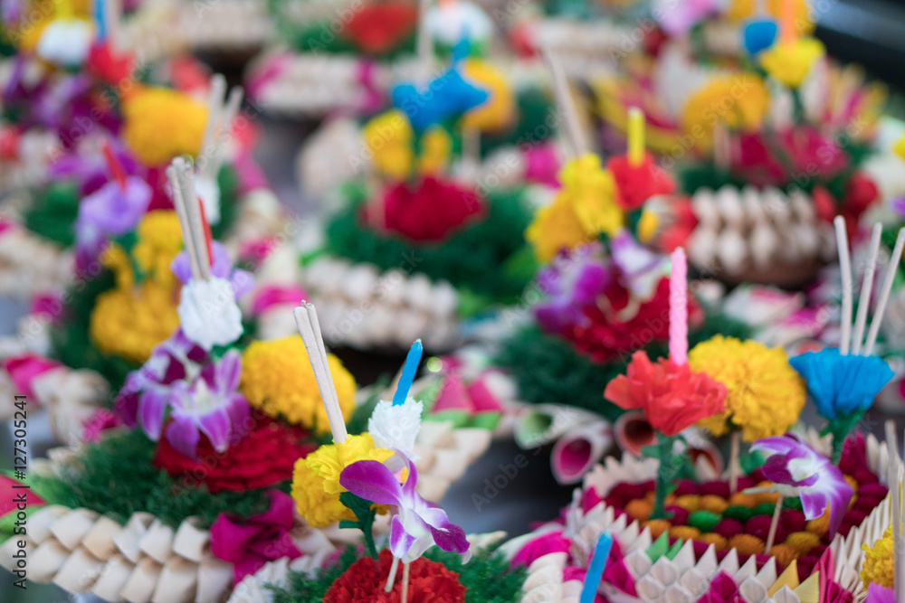 Krathongs were made with banana leaves for Loykrathong festival in Thailand