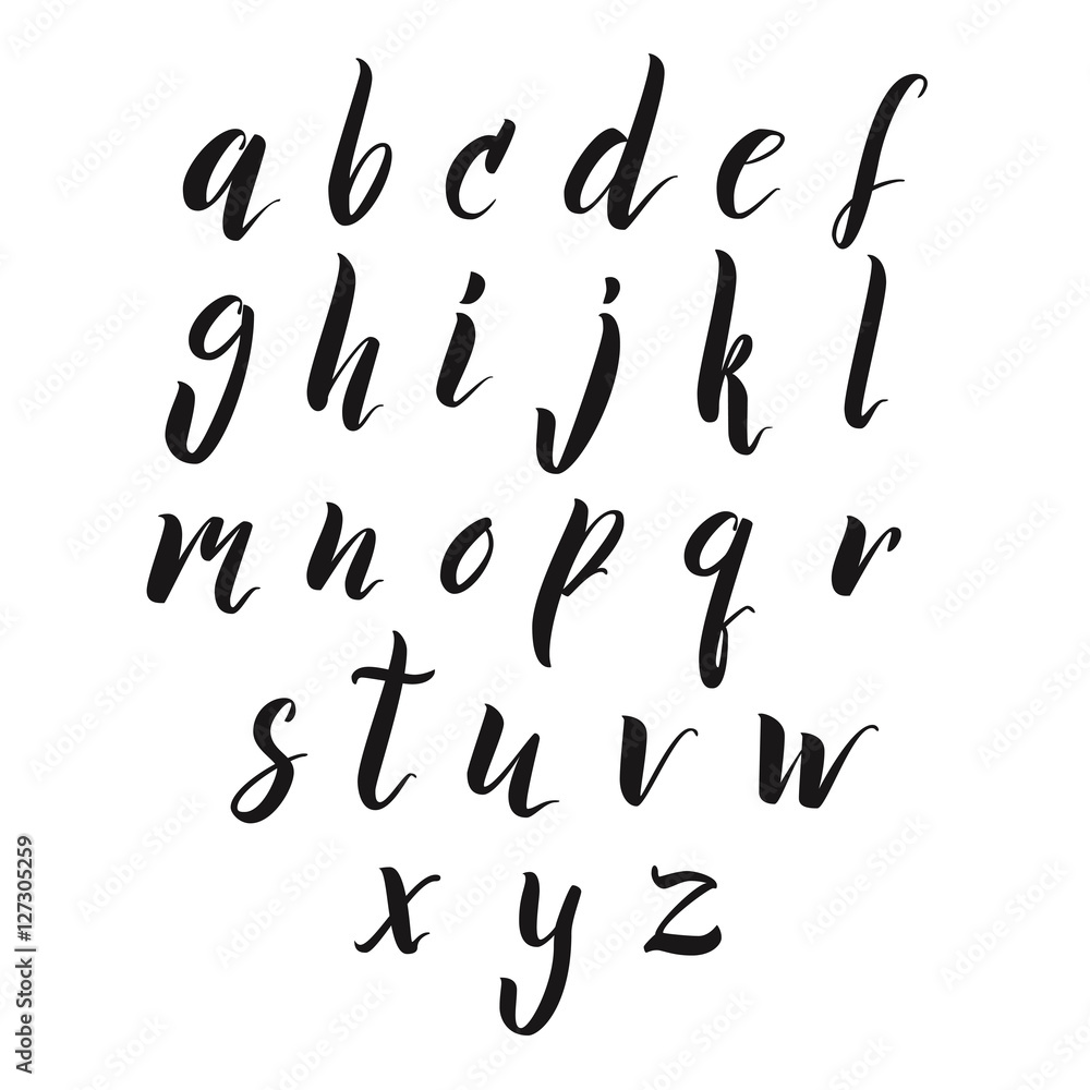 Vector handwritten brush script, calligraphy alphabet on white background. Hand drawn letters. Vector handwritten brush script, calligraphy alphabet on white background. Hand drawn letters.