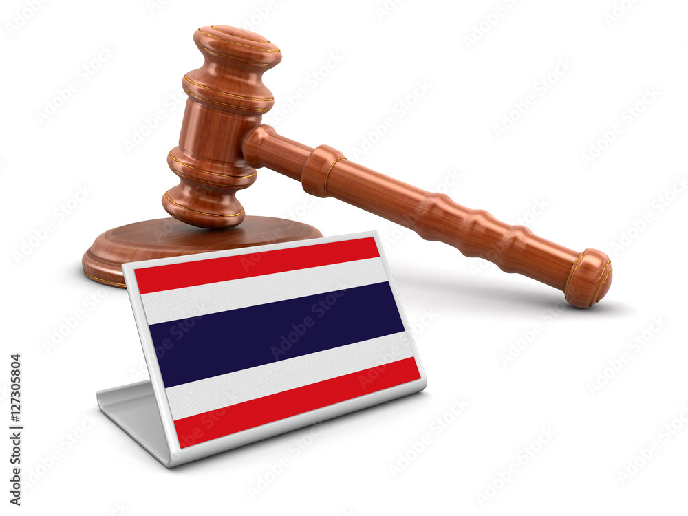 3d wooden mallet and Thai flag. Image with clipping path