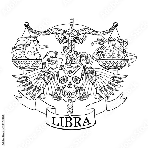 Scales zodiac sign coloring book for adults vector