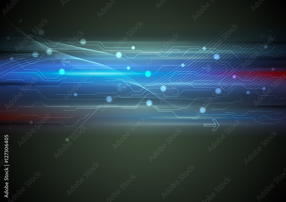 Tech glowing background with circuit board lines Tech glowing background with circuit board lines