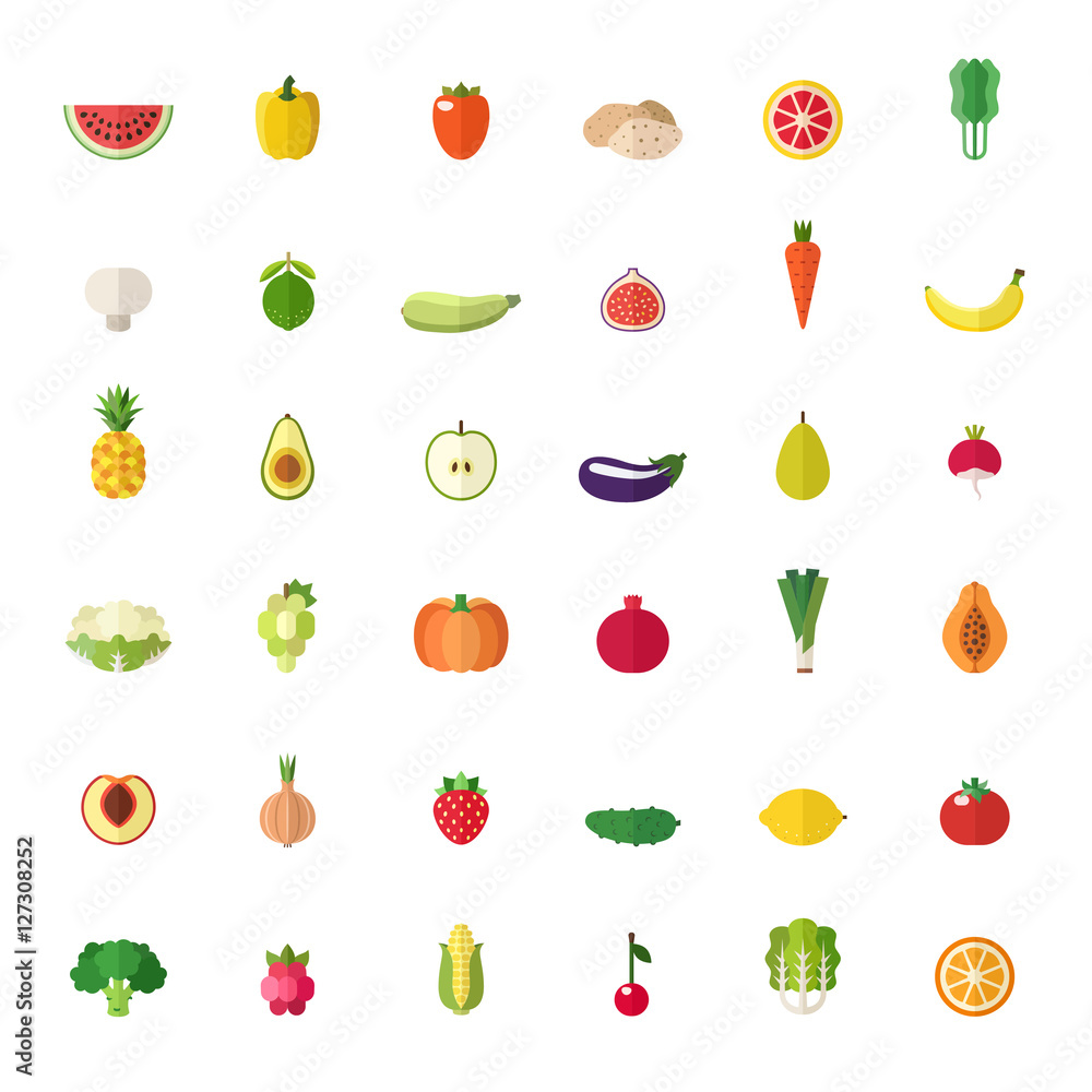 Fruit and vegetable big flat icons set. Fruit and vegetable big flat icons set.