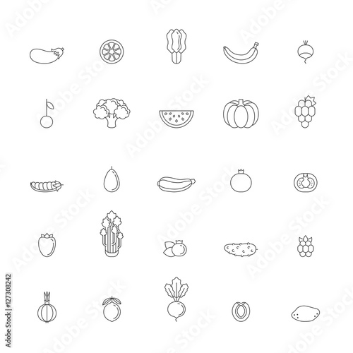 Fruit and vegetable outline icon set. Part two.