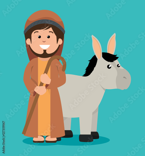 cute joseph and donkey manger design vector illustration eps 10
