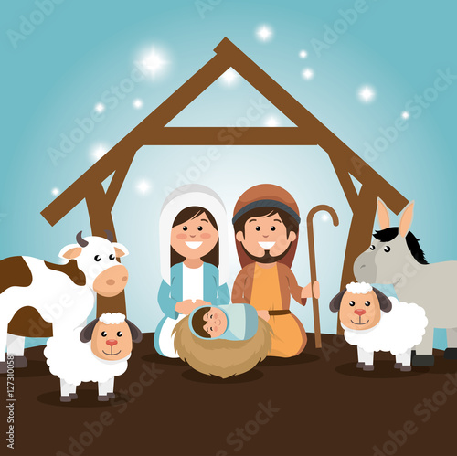 traditional manger merry christmas vector illustration eps 10