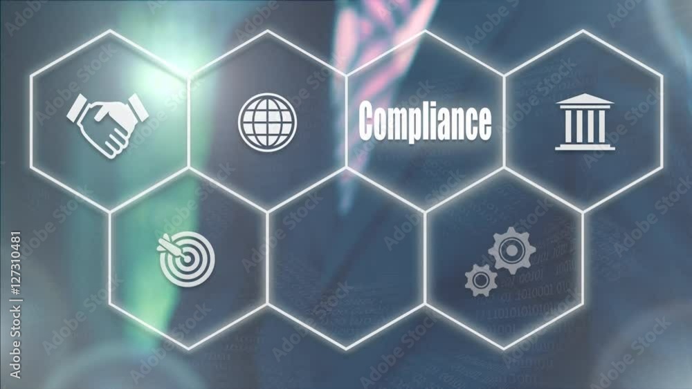 Businessman pressing a Business Compliance concept Businessman pressing a Business Compliance concept