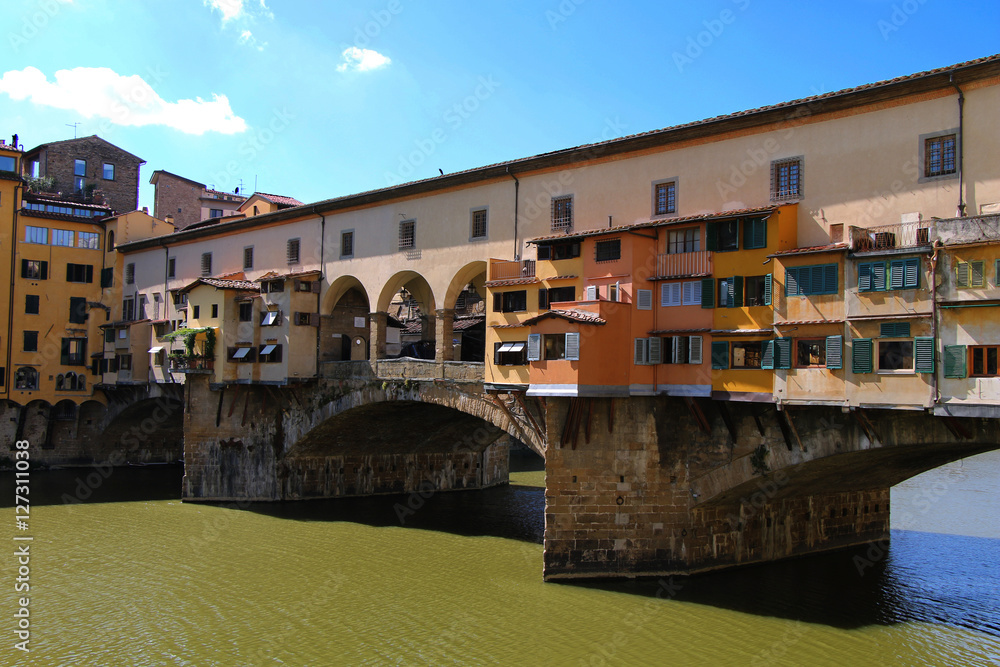 Florence. Italy. Summer view of the city. Ponte Vecchio. Arno River.