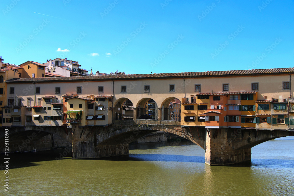 Naklejka premium Florence. Italy. Summer view of the city. Ponte Vecchio. Arno River.