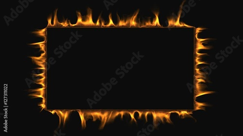 Rectangle frame of fire. Isolated flames burn on the outside of a wide rectangle. Alpha matte included.