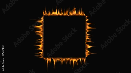 Square frame of fire. Isolated flames burn on the outside of a square. Alpha matte included.
