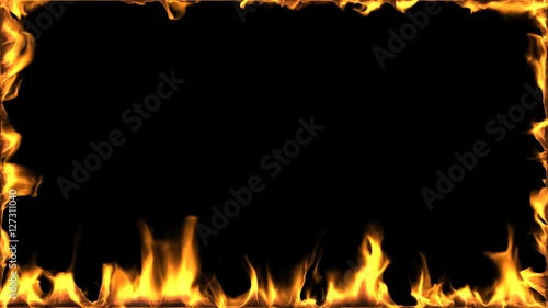 Frame of fire. Isolated flames burn inside the rectangular border of the screen. Alpha matte included.