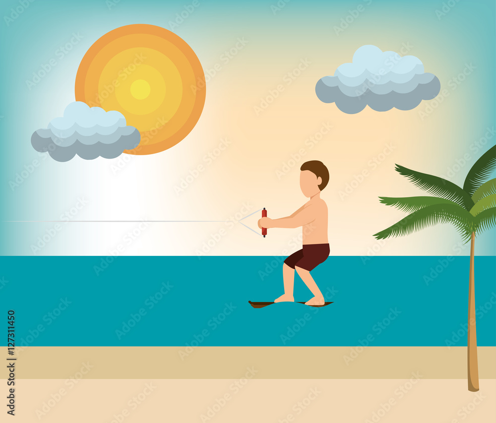 wakeboarding man extreme sport beach vector illustration eps 10