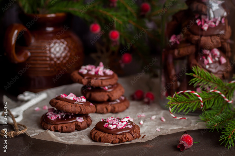 Chocolate Christmas Cookies with Crushed Candy Cane Chocolate Christmas Cookies with Crushed Candy Cane