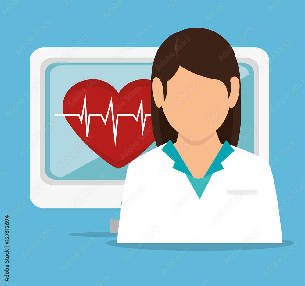 girl doctor computer pulse heart vector illustration eps 10 girl doctor computer pulse heart vector illustration eps 10