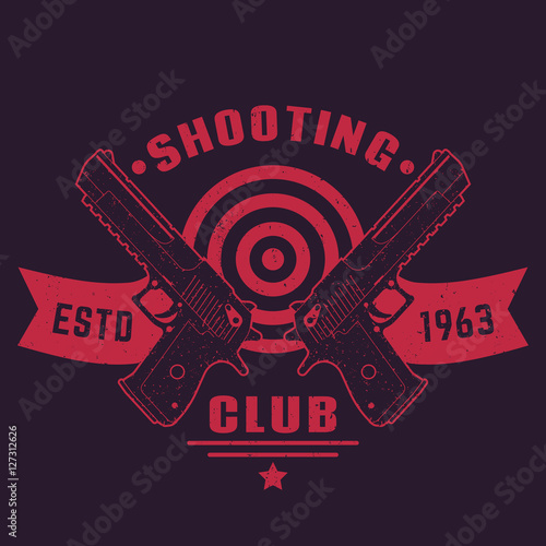 Shooting club logo, emblem with two pistols, powerful handguns