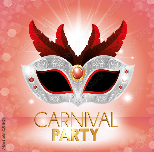 carnival party cute mask red feathers pink bright background vector illustration eps 10
