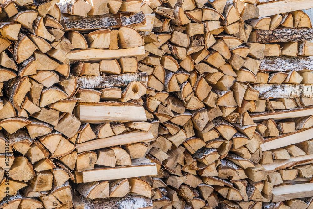 Woodpile birch wood texture fuel for furnace
