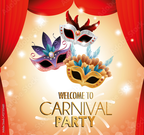 welcome carnival party theater masks colored vector illustration eps 10