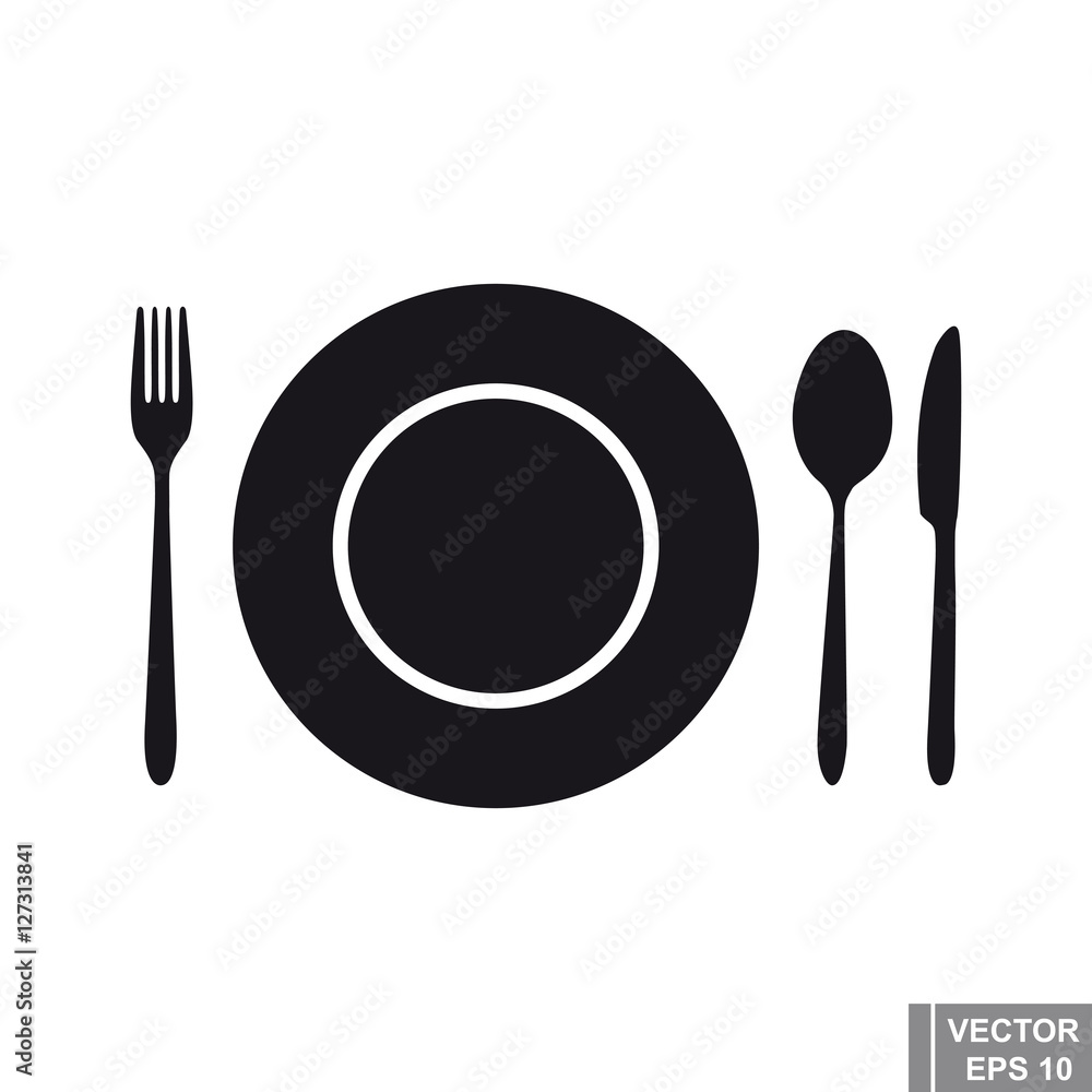 Cutlery. Food. Serving. Black silhouette. Icon. For your design