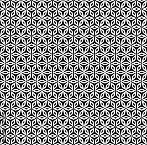 Vector monochrome seamless pattern, simple black & white background, abstract repeat mosaic texture, geometric floral ornament. Decorative design element for prints, identity, stationery, digital, web