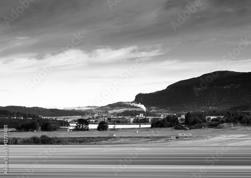 Black and white minimalistic airfield landscape background photo