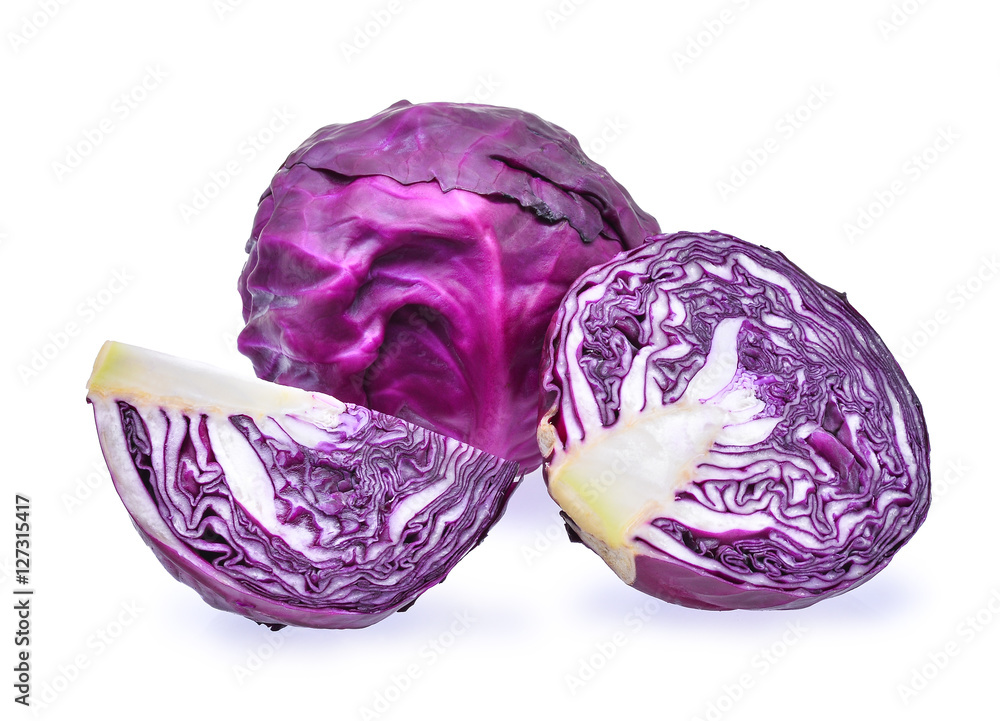 fresh purple cabbage with slice isolated on white background fresh purple cabbage with slice isolated on white background
