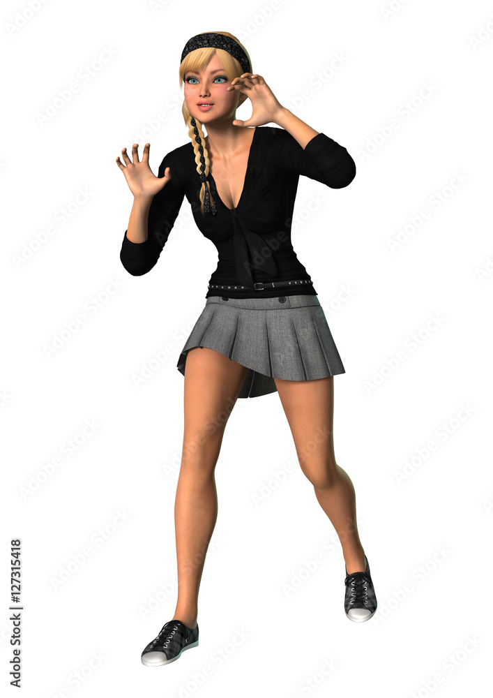 3D Rendering Teenager Girl on White 3D Rendering Teenager Girl on White