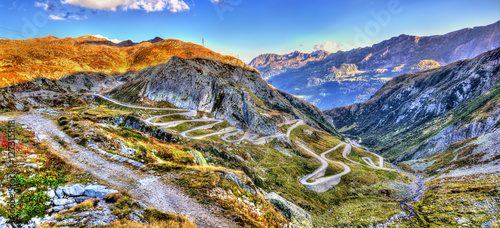 Photos Serpentine road to the St. Gotthard Pass in the Swiss Alps