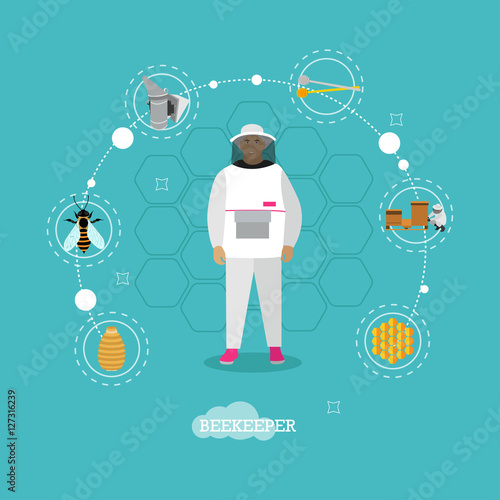 Vector set of beekiping concept infographic items, icons, flat style