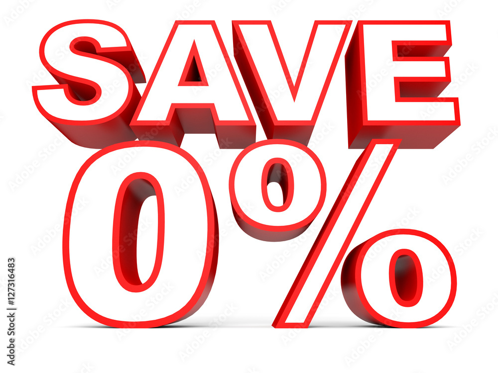 Zero percent. 3D illustration on white background. Zero percent. 3D illustration on white background.