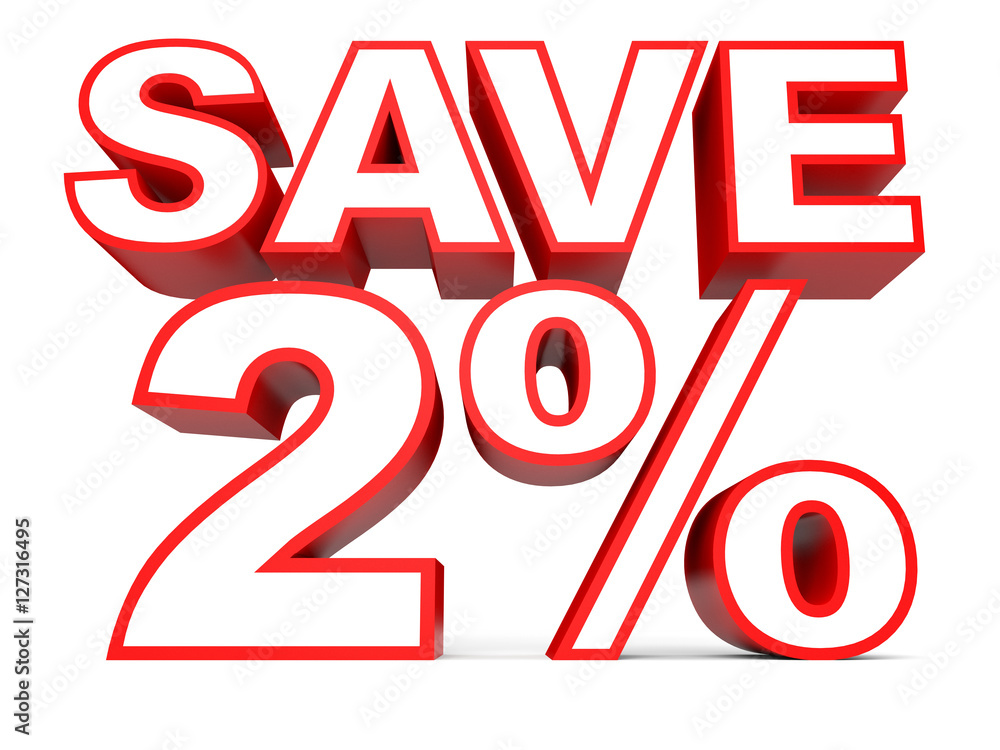 Discount 2 percent off. 3D illustration on white background.