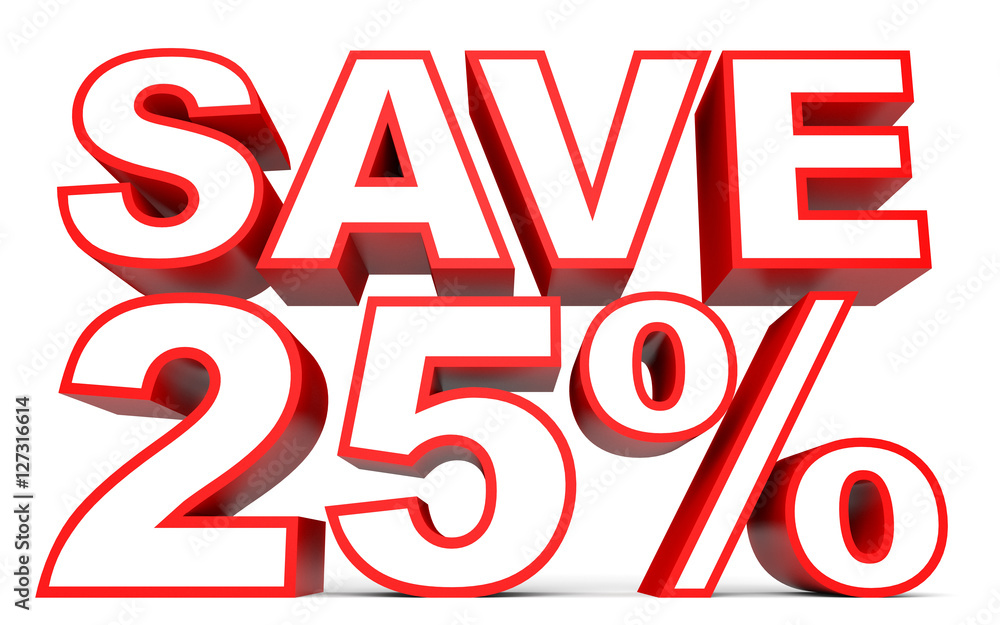 Discount 25 percent off. 3D illustration on white background. Discount 25 percent off. 3D illustration on white background.
