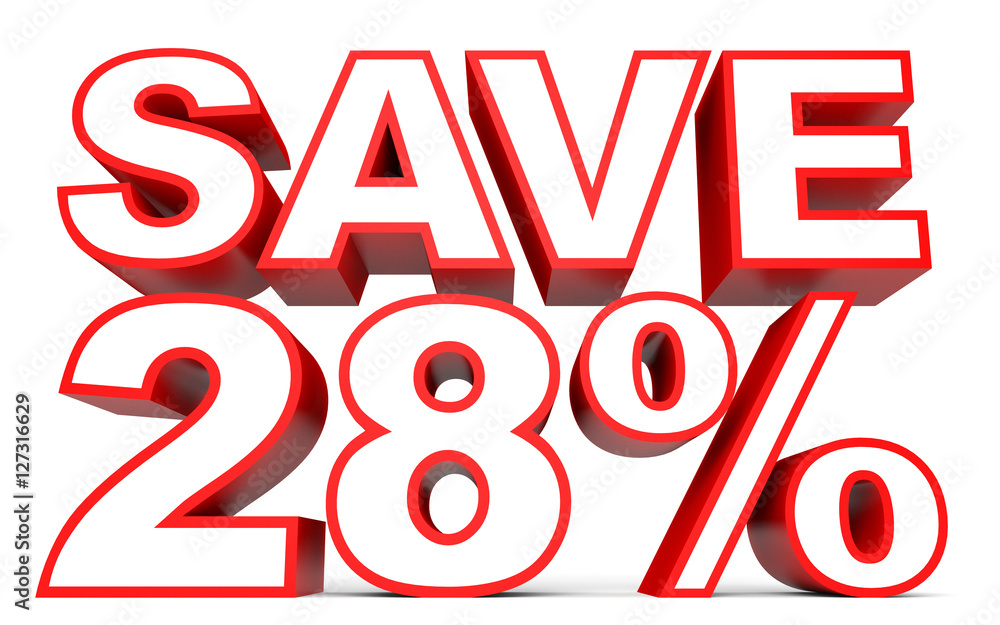 Discount 28 percent off. 3D illustration on white background. Discount 28 percent off. 3D illustration on white background.